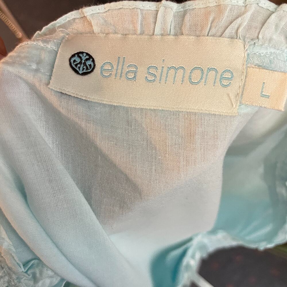 Women's Large Ella Simone Blue Button Front Bow Pleat Cotton Pajama Set - Picture 5 of 10